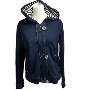 Jones New York Women's Navy Blue Nautical Hoodie Knit Jacket